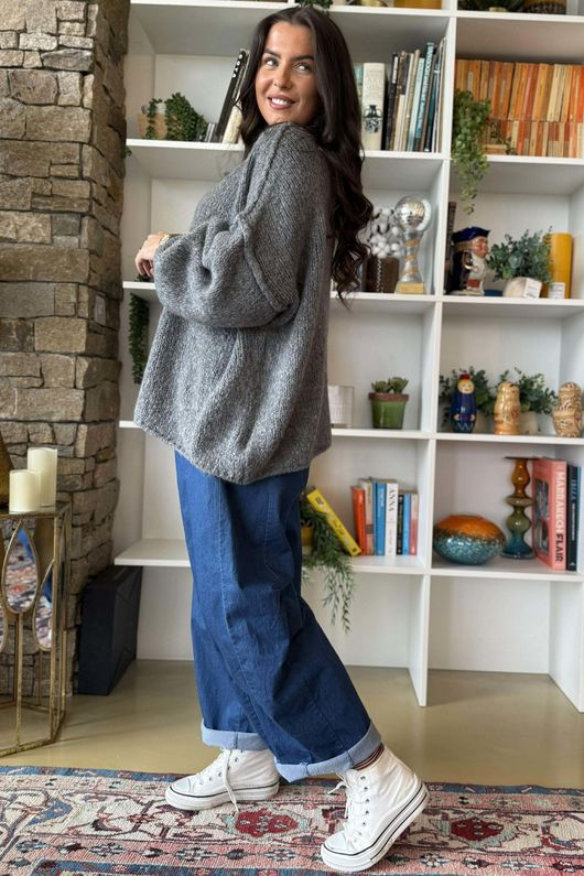 Big Softie Funnel Grunge Knit Grey Marl 